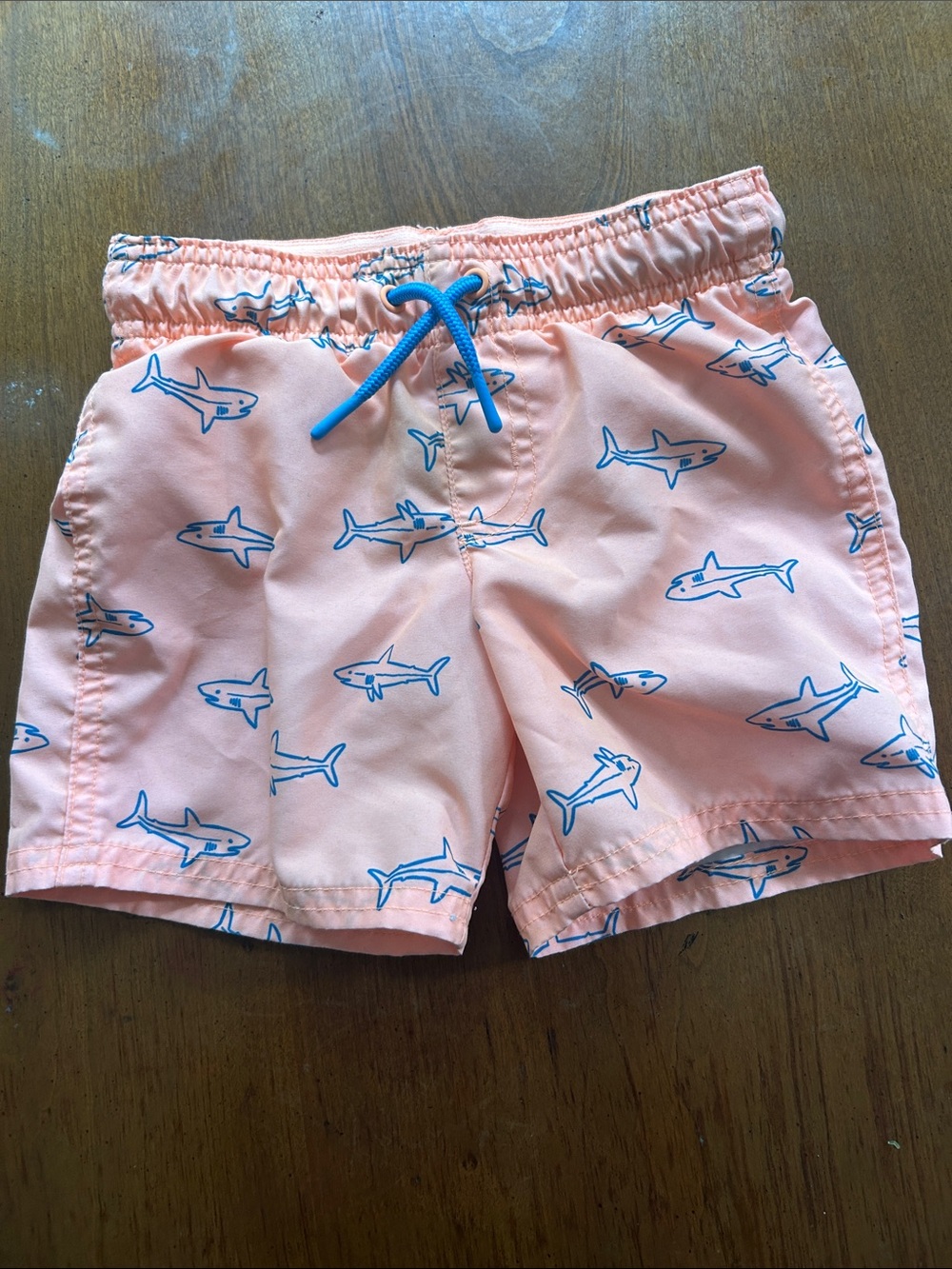 Cat & Jack Peach Swim Shorts with Blue Shark Print